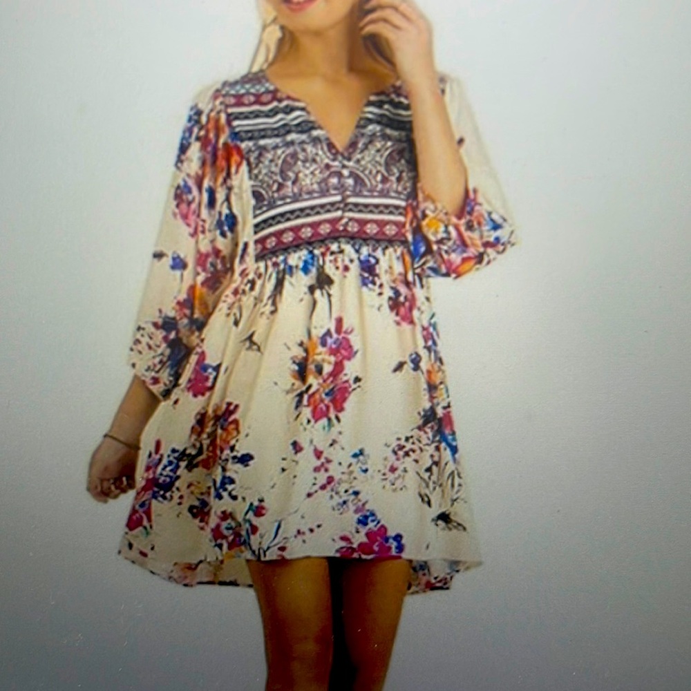 Umgee Pink Ivory Dress New Boho Tunic Royal Floral Paisley